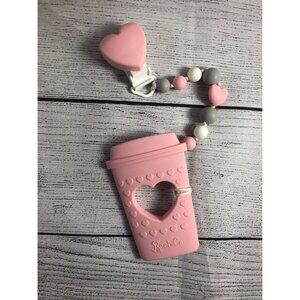 Beebico Coffee BPA Free Pacifier Clip Holder Set - Baby Teething Toys- Silicone